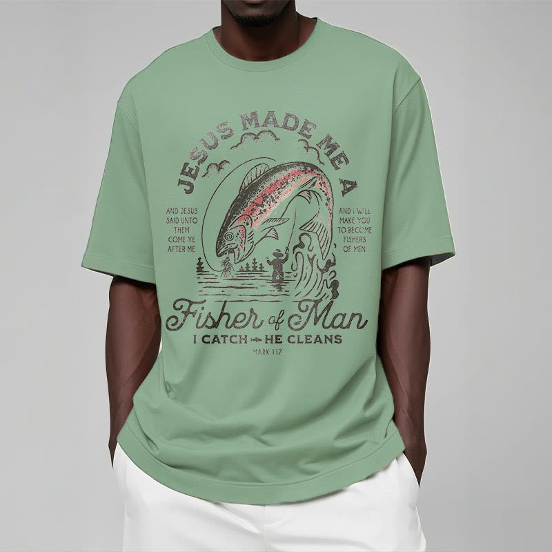 Christiandiscipleshop Quotaion Style Jesus Made Me A Fisher Of Man Short Sleeve Washed T-shirt