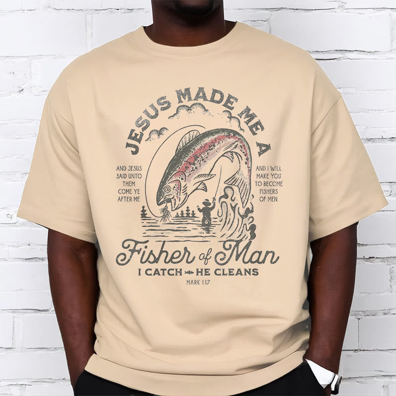 Christiandiscipleshop Quotaion Style Jesus Made Me A Fisher Of Man Short Sleeve Washed T-shirt