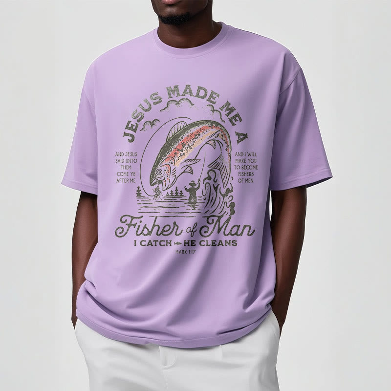 Christiandiscipleshop Quotaion Style Jesus Made Me A Fisher Of Man Short Sleeve Washed T-shirt
