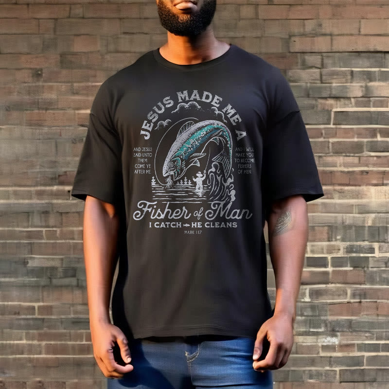 Christiandiscipleshop Quotaion Style Jesus Made Me A Fisher Of Man Short Sleeve Washed T-shirt