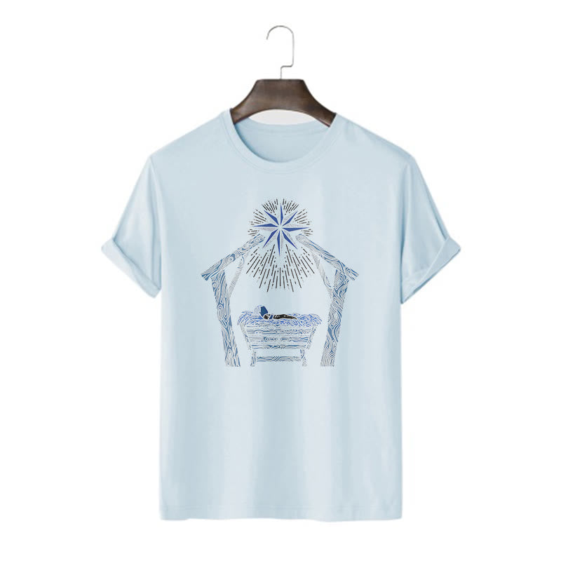 Christiandiscipleshop Classic Style Nativity Scene Manger And Star Short Sleeve Washed T-shirt