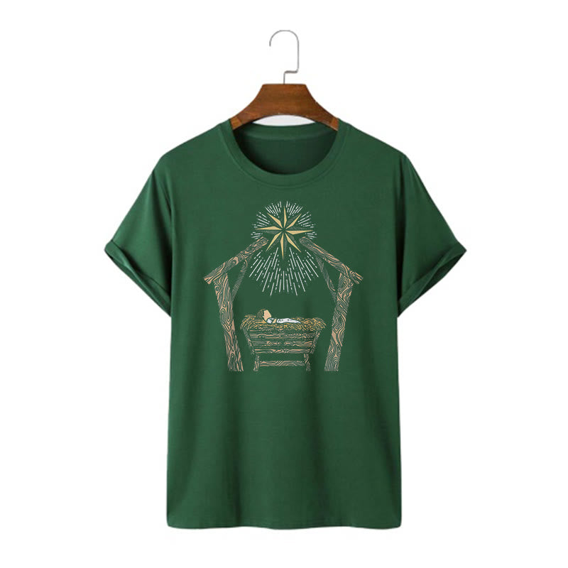 Christiandiscipleshop Classic Style Nativity Scene Manger And Star Short Sleeve Washed T-shirt