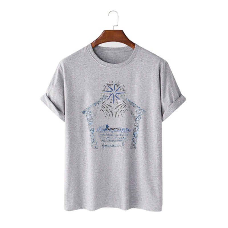 Christiandiscipleshop Classic Style Nativity Scene Manger And Star Short Sleeve Washed T-shirt