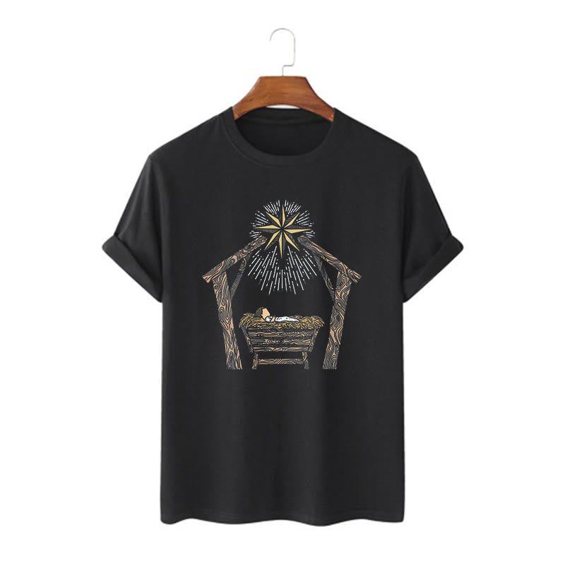 Christiandiscipleshop Classic Style Nativity Scene Manger And Star Short Sleeve Washed T-shirt