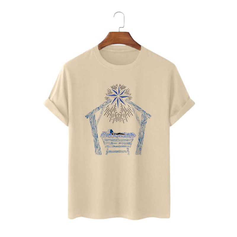 Christiandiscipleshop Classic Style Nativity Scene Manger And Star Short Sleeve Washed T-shirt