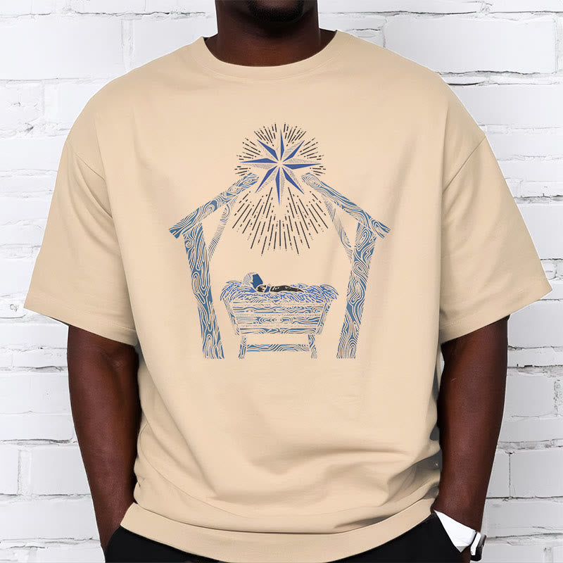 Christiandiscipleshop Classic Style Nativity Scene Manger And Star Short Sleeve Washed T-shirt