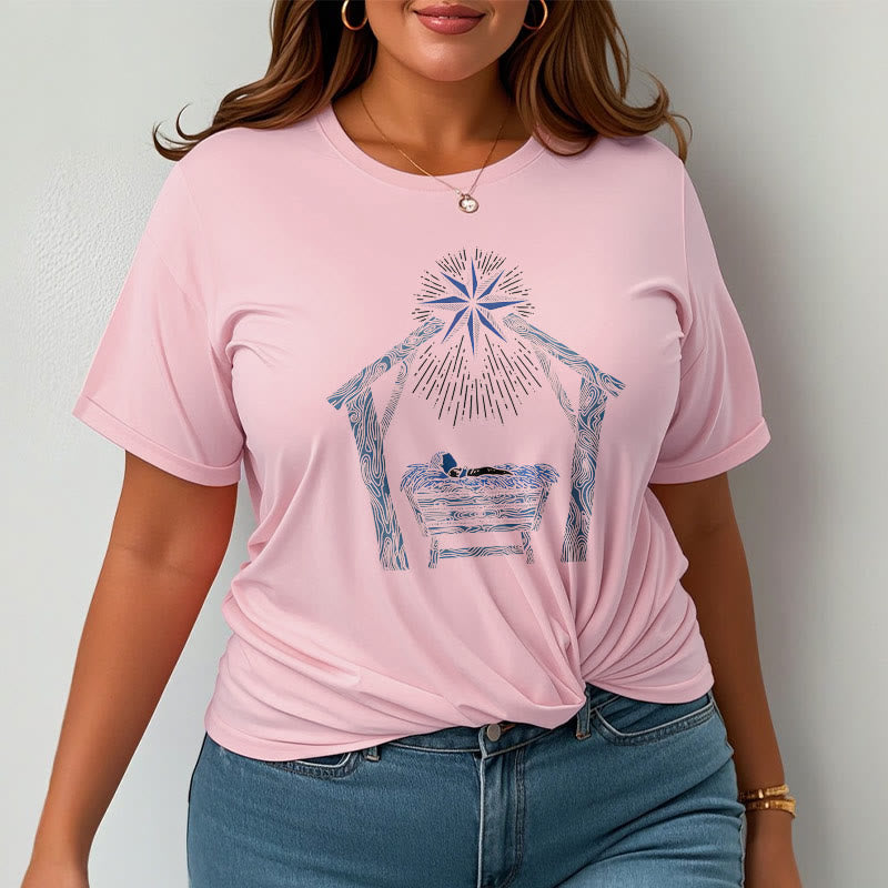 Christiandiscipleshop Classic Style Nativity Scene Manger And Star Short Sleeve Washed T-shirt