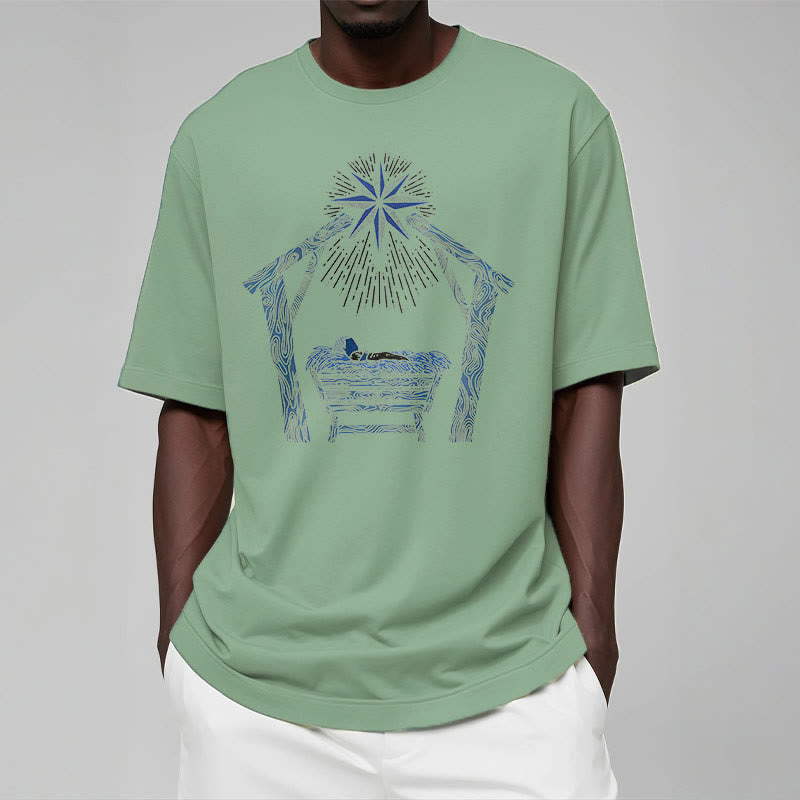 Christiandiscipleshop Classic Style Nativity Scene Manger And Star Short Sleeve Washed T-shirt