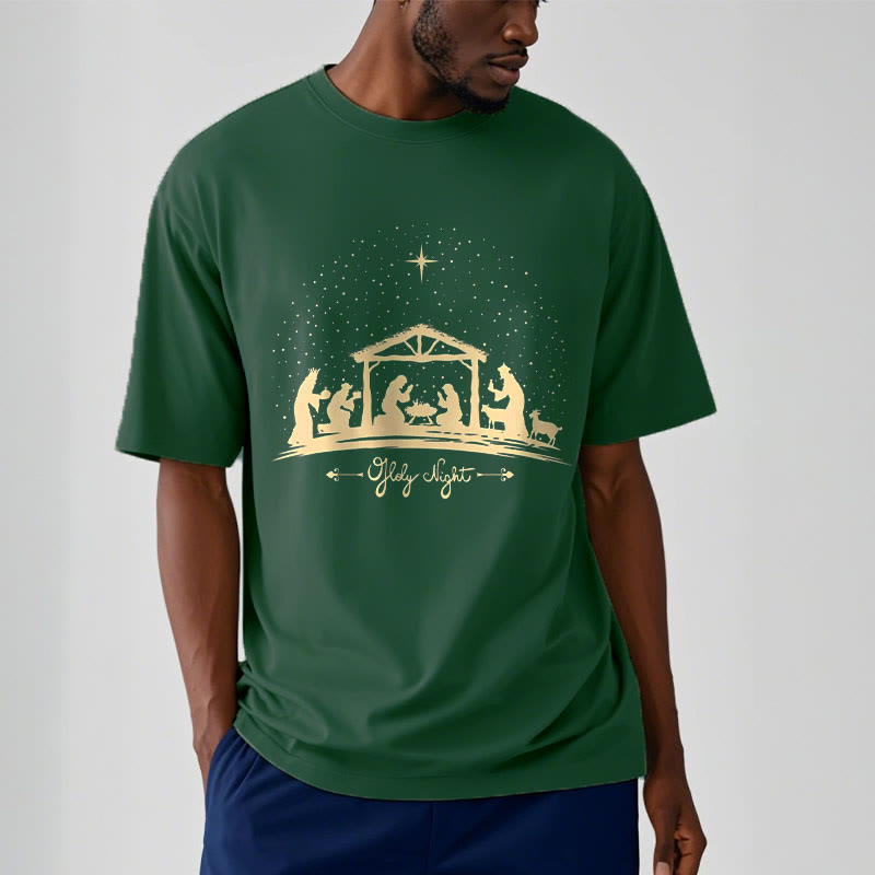 christiandiscipleshop Modern Style Nativity Scene Holy Night Silhouett Short Sleeve Washed T-shirt