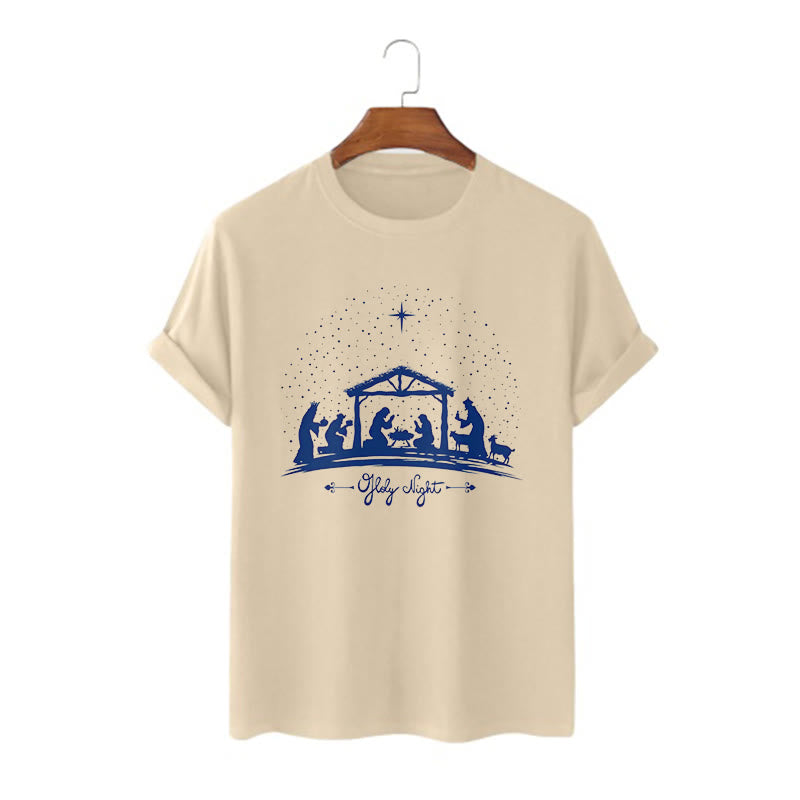 christiandiscipleshop Modern Style Nativity Scene Holy Night Silhouett Short Sleeve Washed T-shirt