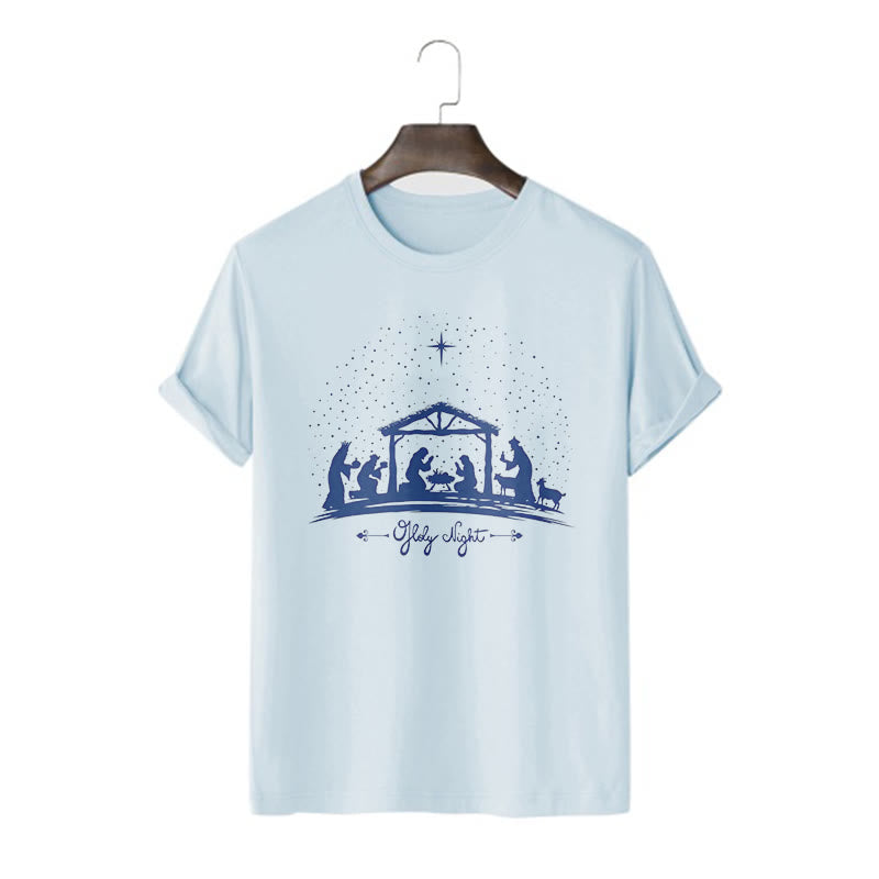 christiandiscipleshop Modern Style Nativity Scene Holy Night Silhouett Short Sleeve Washed T-shirt