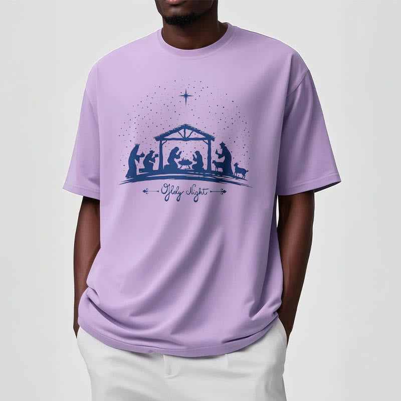 christiandiscipleshop Modern Style Nativity Scene Holy Night Silhouett Short Sleeve Washed T-shirt