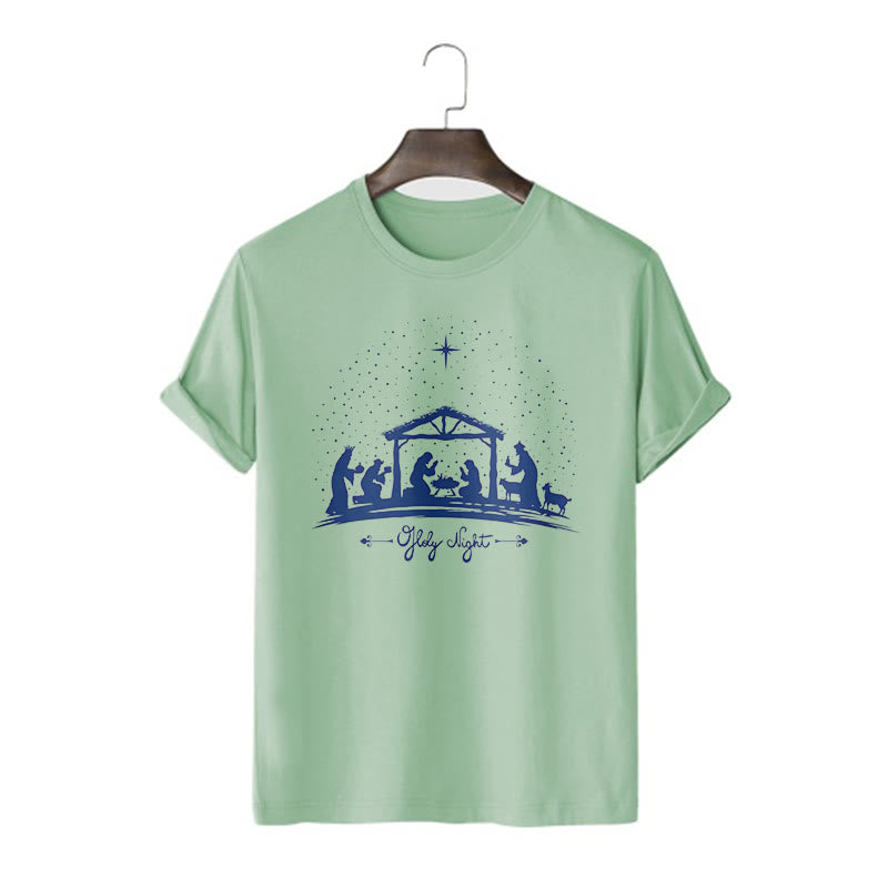 christiandiscipleshop Modern Style Nativity Scene Holy Night Silhouett Short Sleeve Washed T-shirt