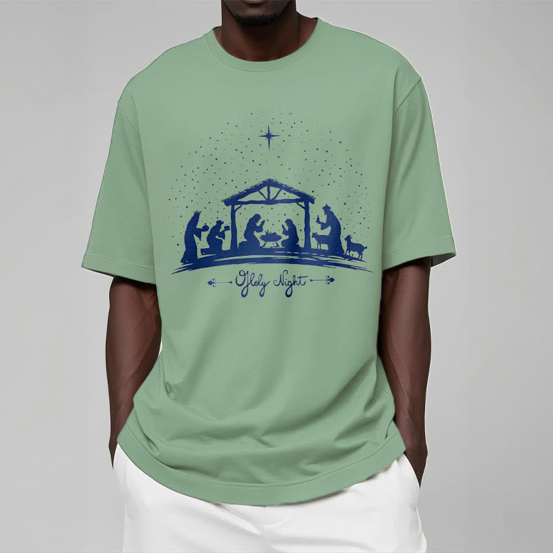 christiandiscipleshop Modern Style Nativity Scene Holy Night Silhouett Short Sleeve Washed T-shirt