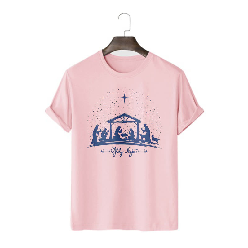 christiandiscipleshop Modern Style Nativity Scene Holy Night Silhouett Short Sleeve Washed T-shirt