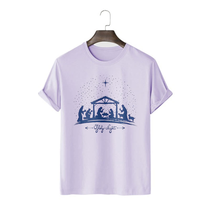 christiandiscipleshop Modern Style Nativity Scene Holy Night Silhouett Short Sleeve Washed T-shirt