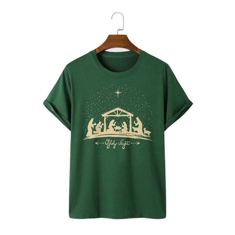 christiandiscipleshop Modern Style Nativity Scene Holy Night Silhouett Short Sleeve Washed T-shirt