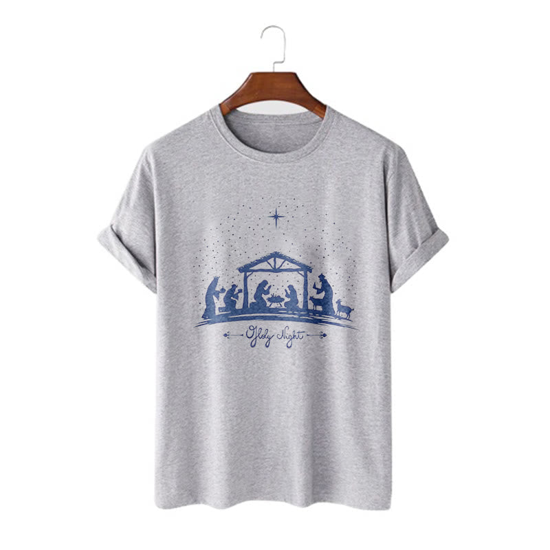 christiandiscipleshop Modern Style Nativity Scene Holy Night Silhouett Short Sleeve Washed T-shirt