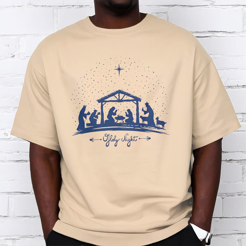 christiandiscipleshop Modern Style Nativity Scene Holy Night Silhouett Short Sleeve Washed T-shirt