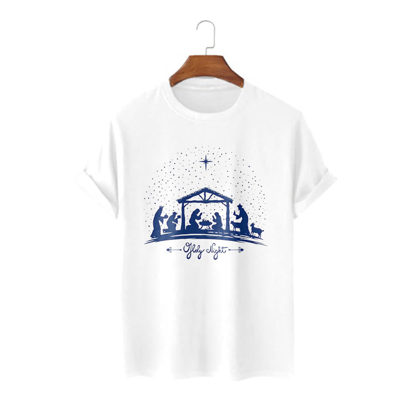 christiandiscipleshop Modern Style Nativity Scene Holy Night Silhouett Short Sleeve Washed T-shirt