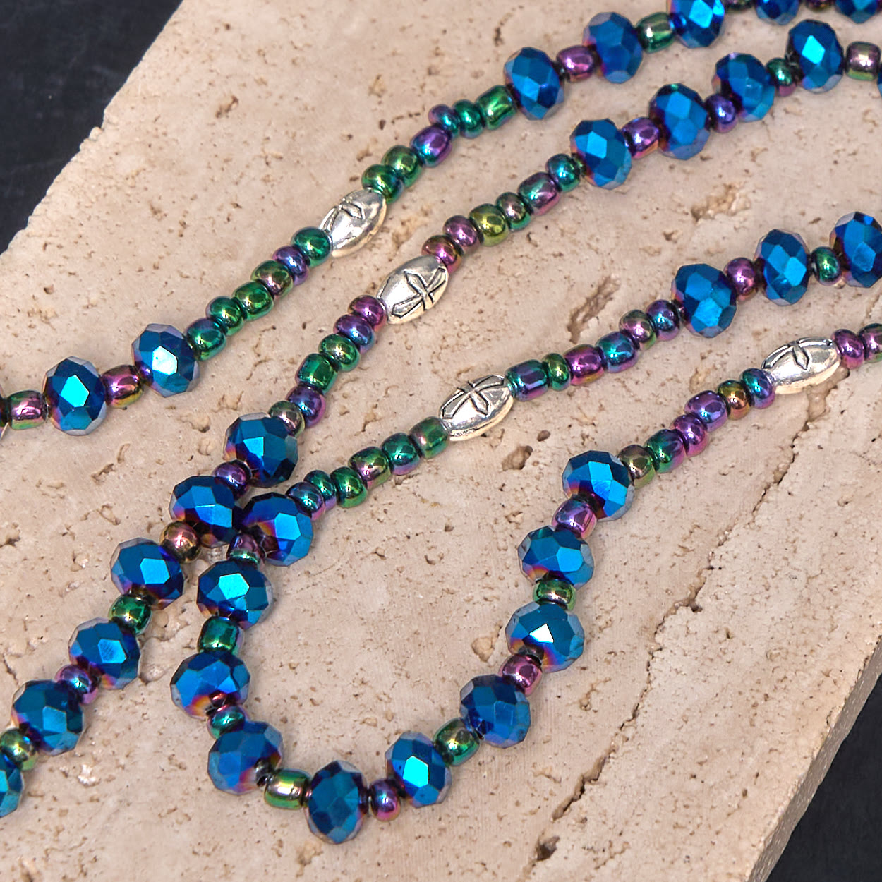 Christiandiscipleshop Our Lady of Guadalupe & Trinity Cross of 4*6 mm Polyhedron Blue Crystal Nylon Cord Rosary