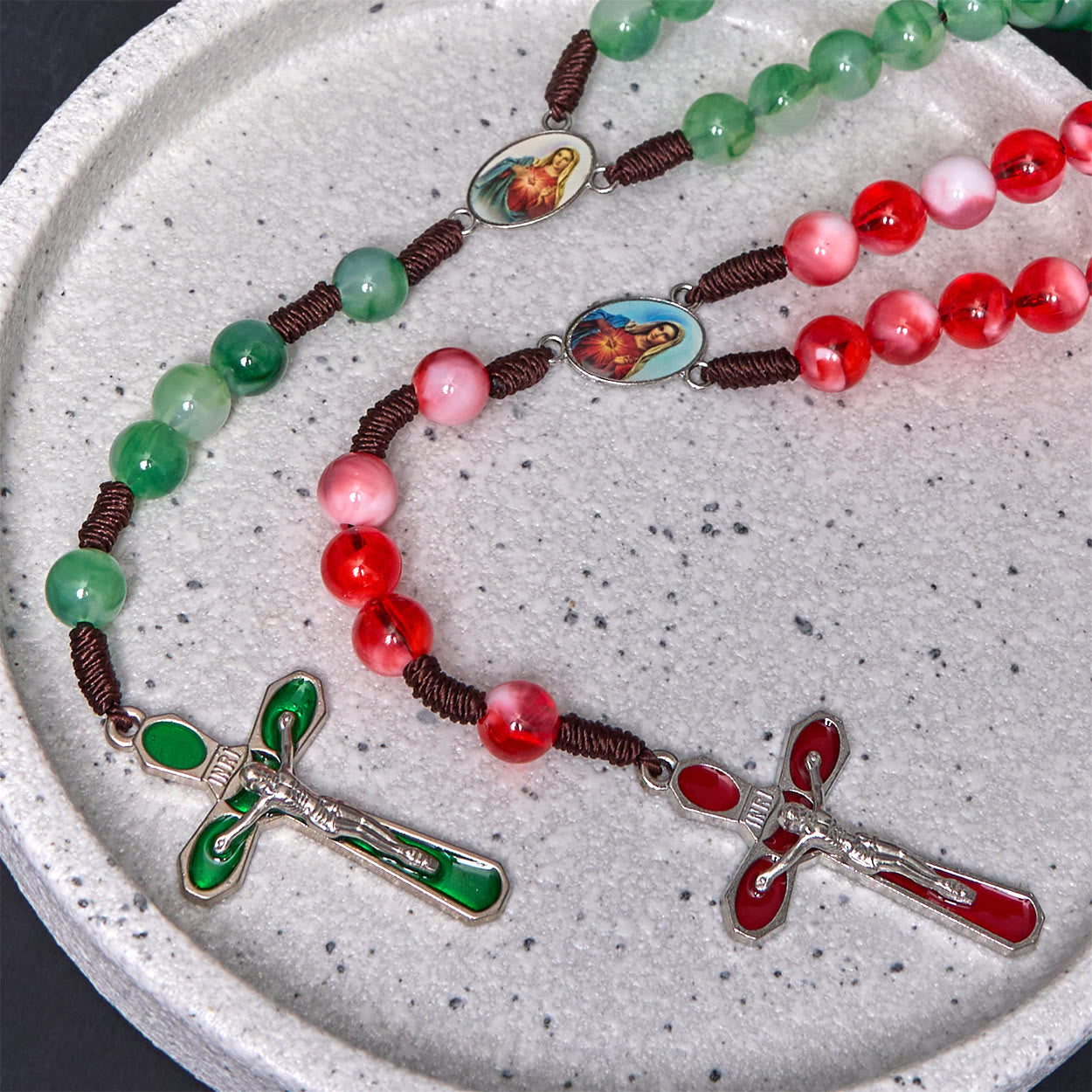christiandiscipleshop Immaculate Heart of Mary & Crucifix of 10 mm Round Red Acrylic Nylon Cord Rosary