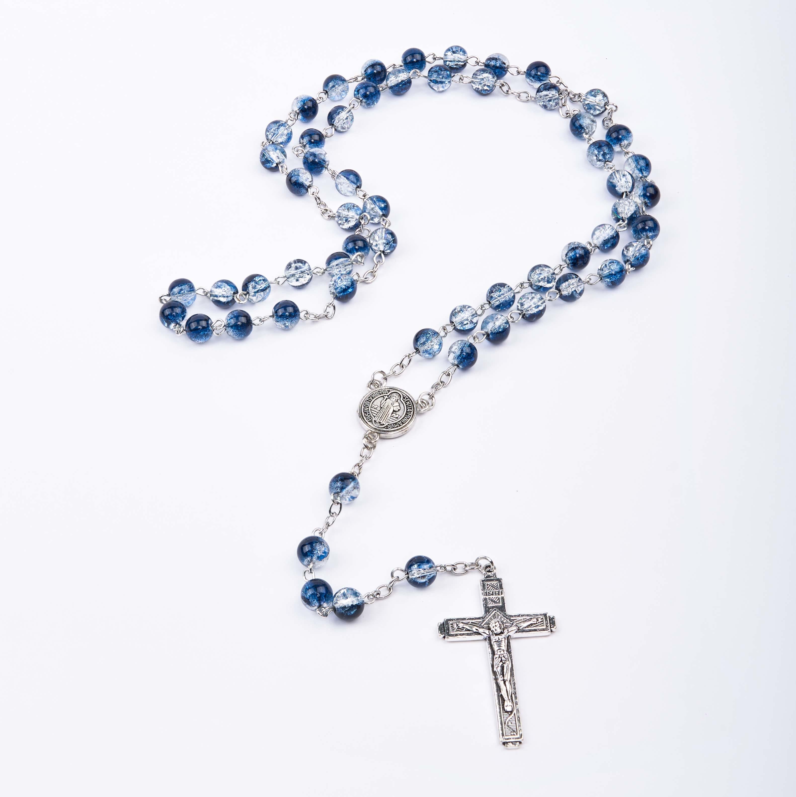 Christiandiscipleshop Classic Style St. Benedict Medal & Crucifix Blue Acrylic Rosary/Bracelet