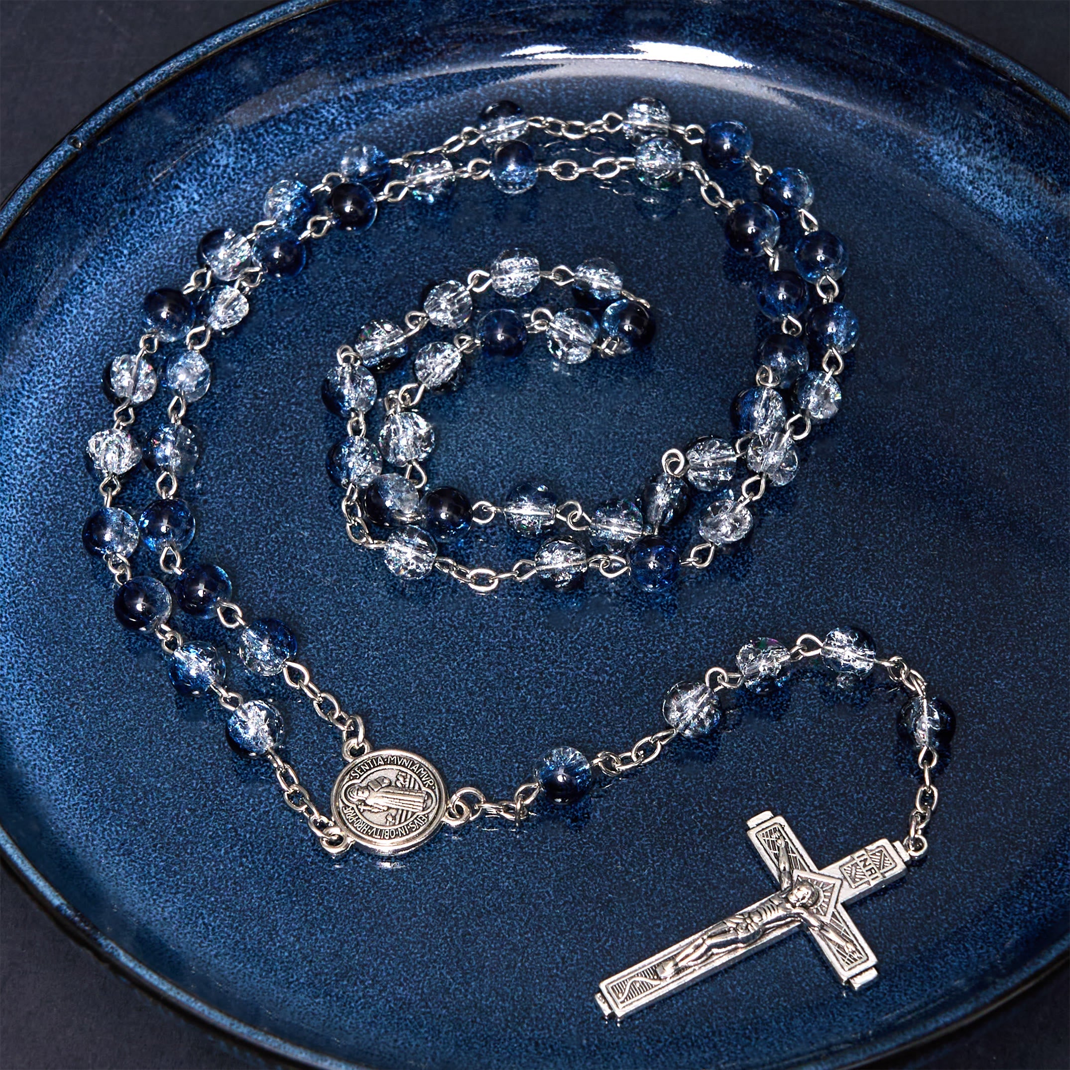 Christiandiscipleshop Classic Style St. Benedict Medal & Crucifix Blue Acrylic Rosary/Bracelet