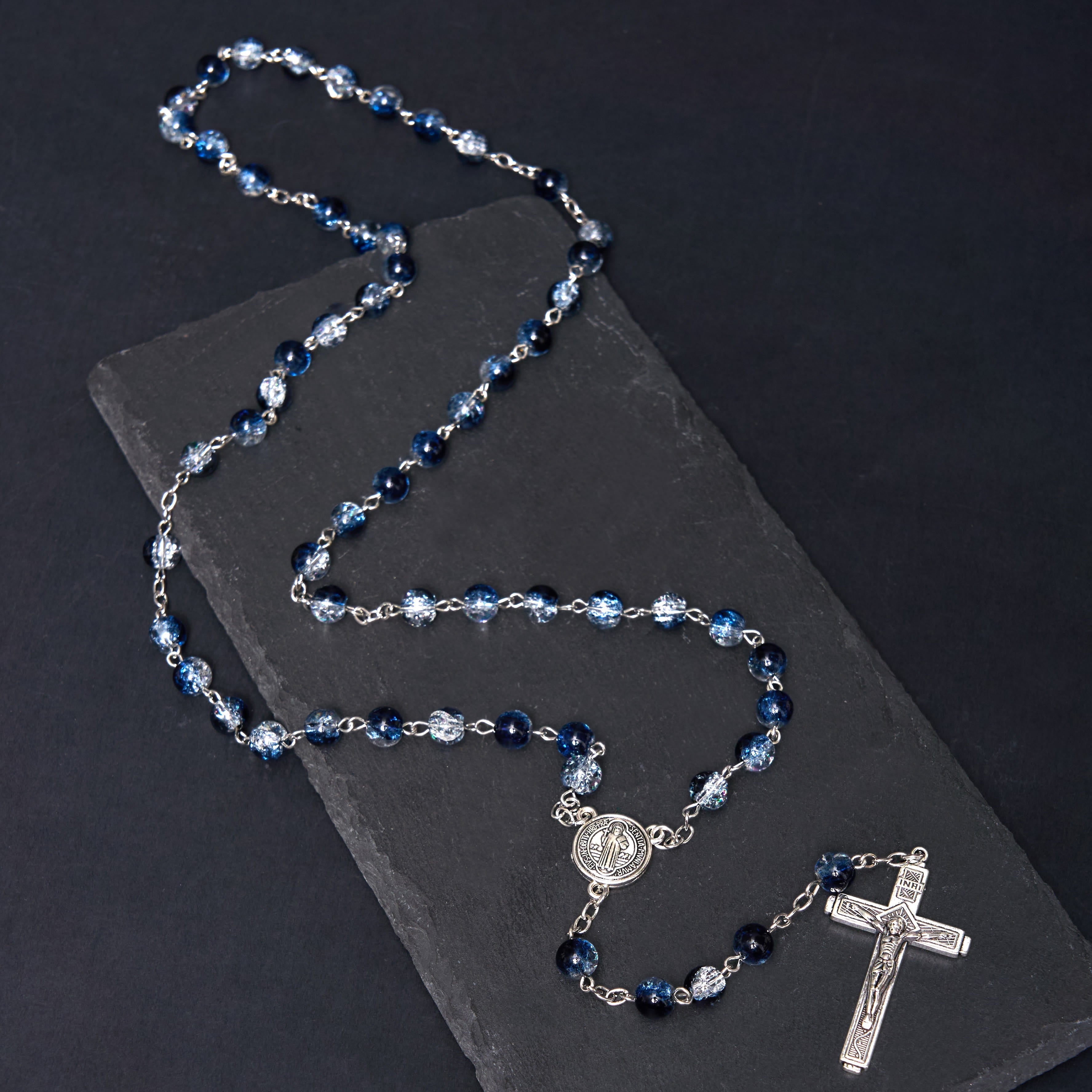 Christiandiscipleshop Classic Style St. Benedict Medal & Crucifix Blue Acrylic Rosary/Bracelet