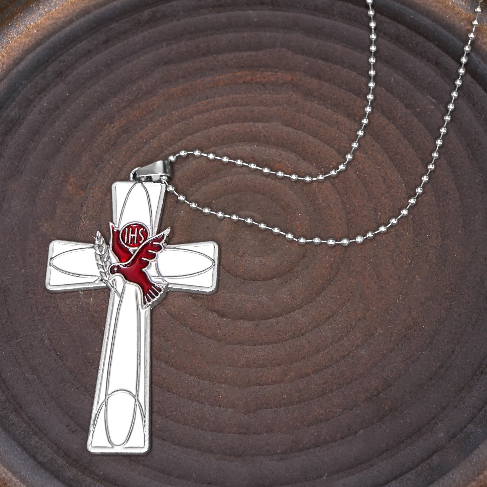 christiandiscipleshop Modern Style Retro IHS Holy Spirit Dove Cross Pendant Necklace