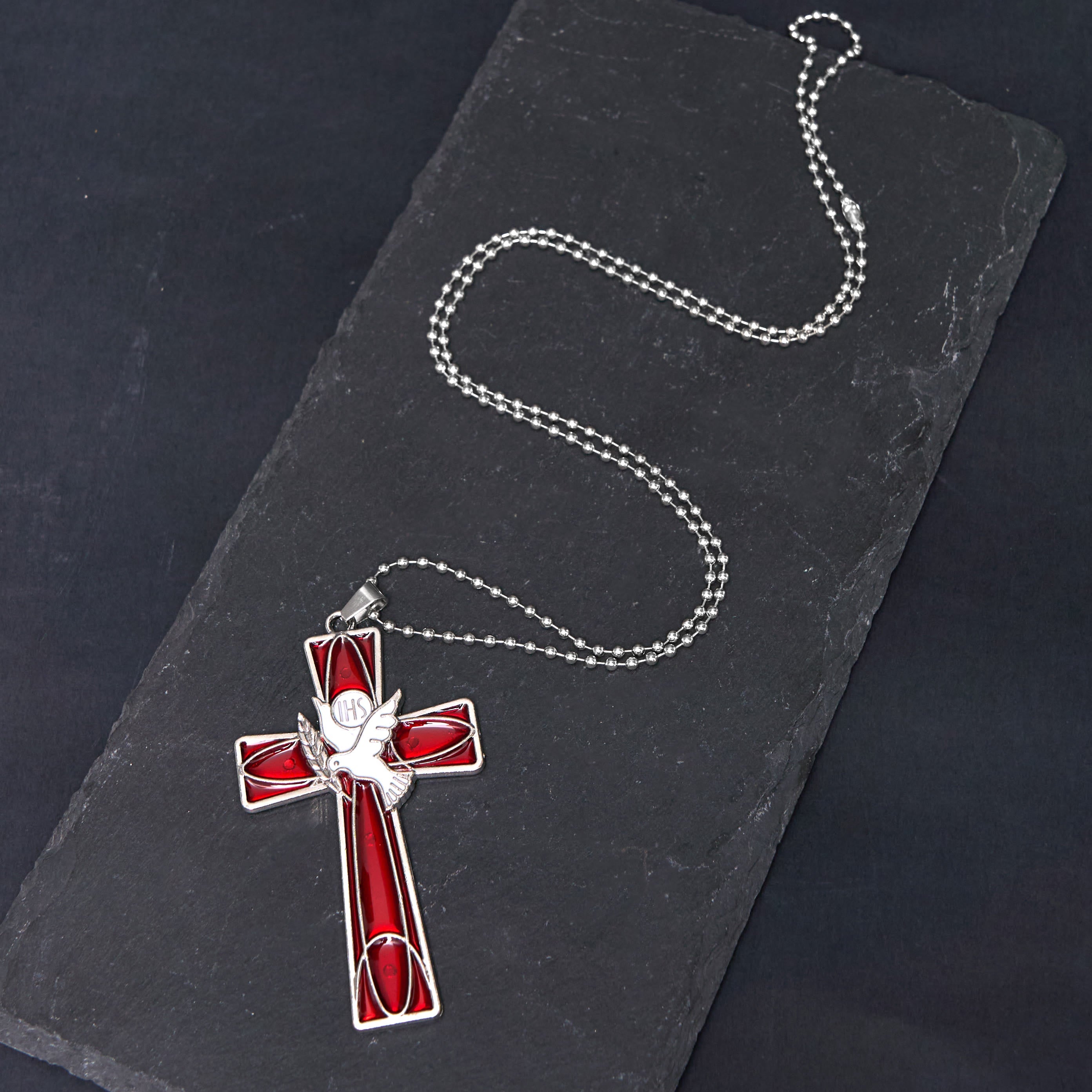 christiandiscipleshop Modern Style Retro IHS Holy Spirit Dove Cross Pendant Necklace