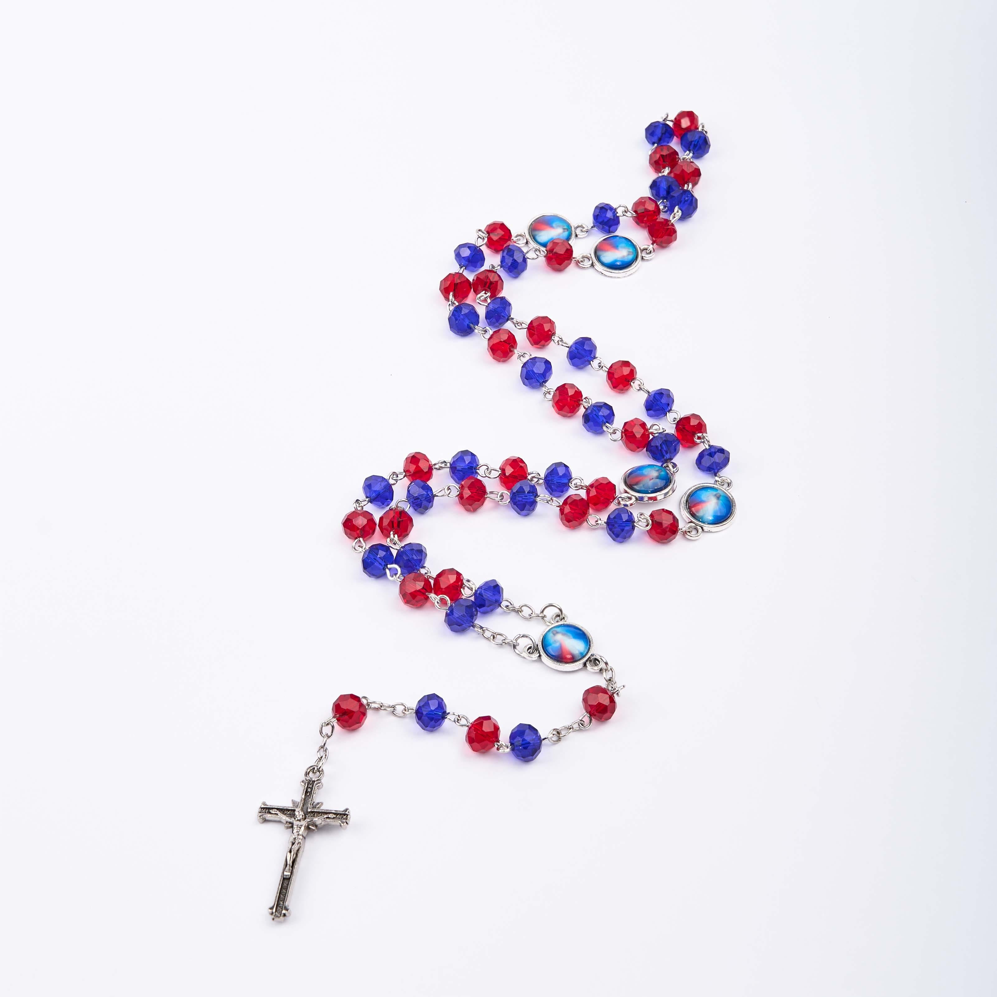 Christiandiscipleshop Sacred Heart of Jesus & Crucifix of 6*8 mm Polyhedron Multicolor Crystal Alloy Chain Rosary