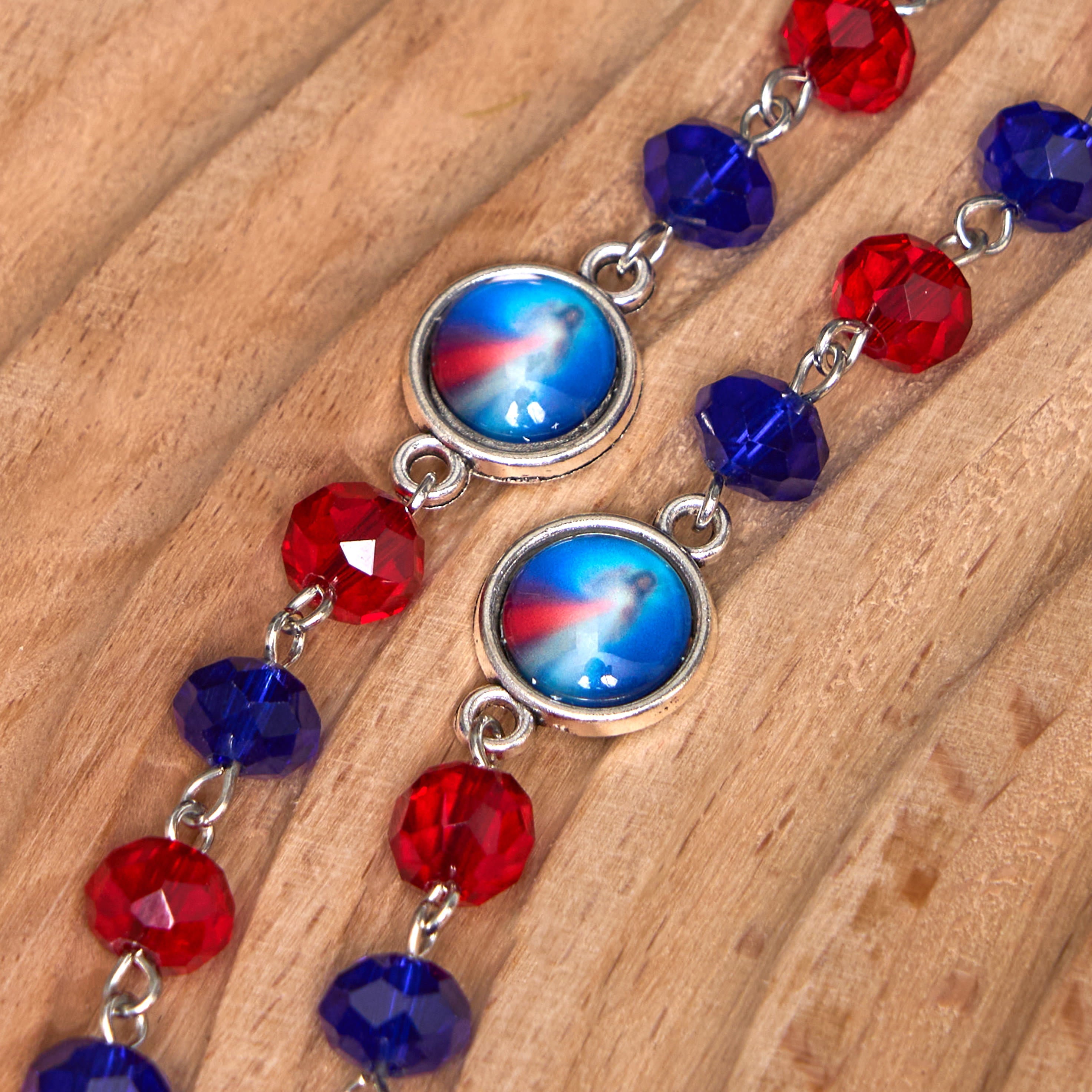 Christiandiscipleshop Sacred Heart of Jesus & Crucifix of 6*8 mm Polyhedron Multicolor Crystal Alloy Chain Rosary