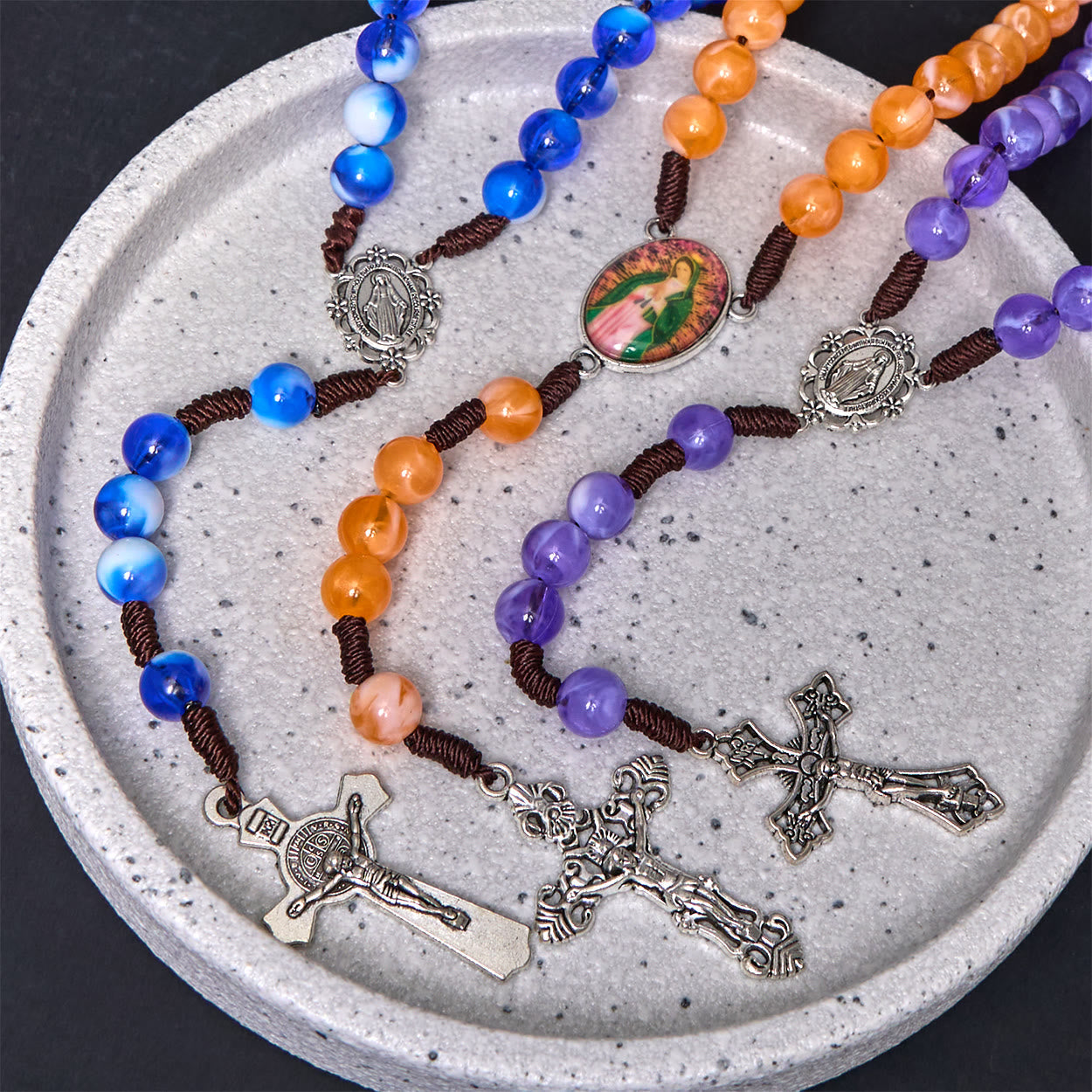 Christiandiscipleshop Our Lady of Guadalupe & Crucifix of 10 mm Round Orange Acrylic Nylon Cord Rosary