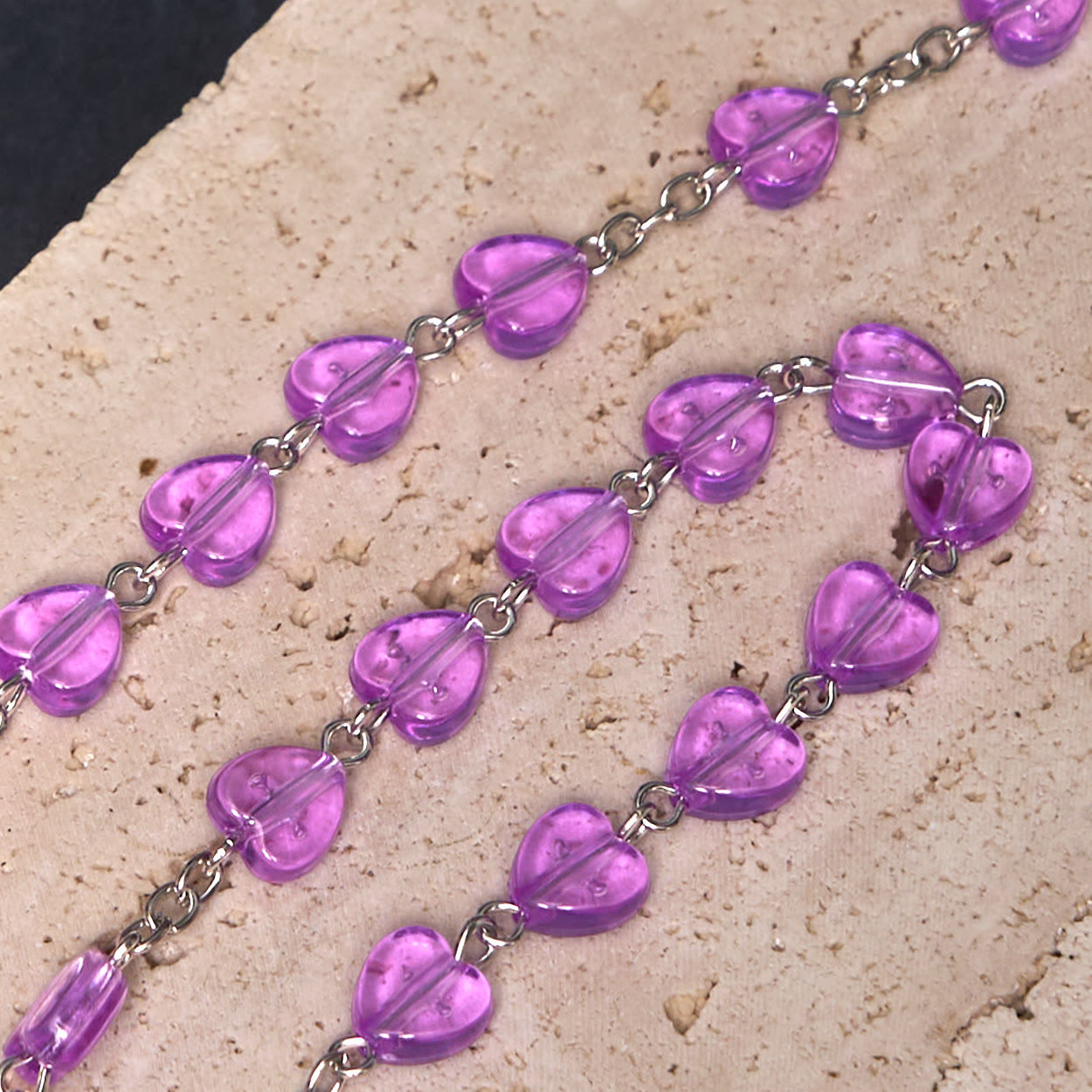 Christiandiscipleshop Our Lady of the Rosary & Crucifix of 8 mm Heart Purple Acrylic Alloy Chain Rosary