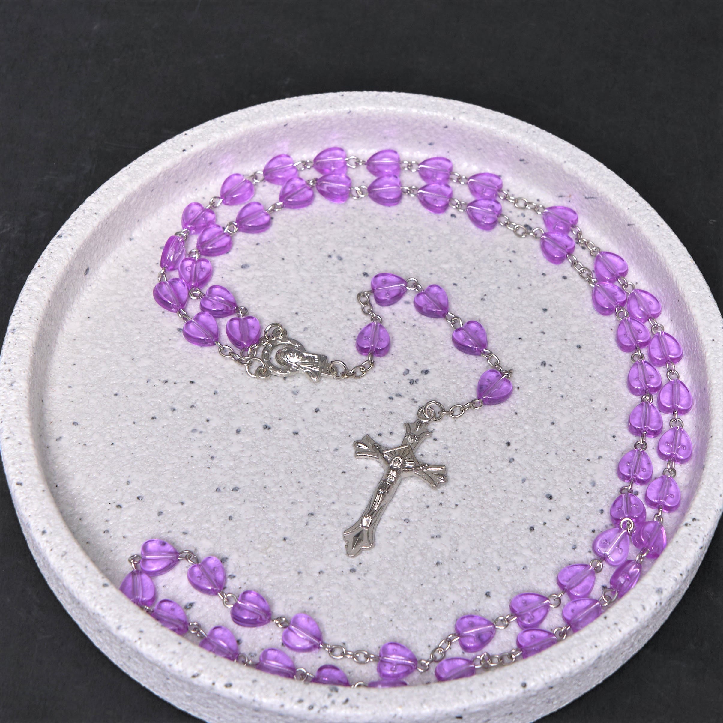 Christiandiscipleshop Our Lady of the Rosary & Crucifix of 8 mm Heart Purple Acrylic Alloy Chain Rosary