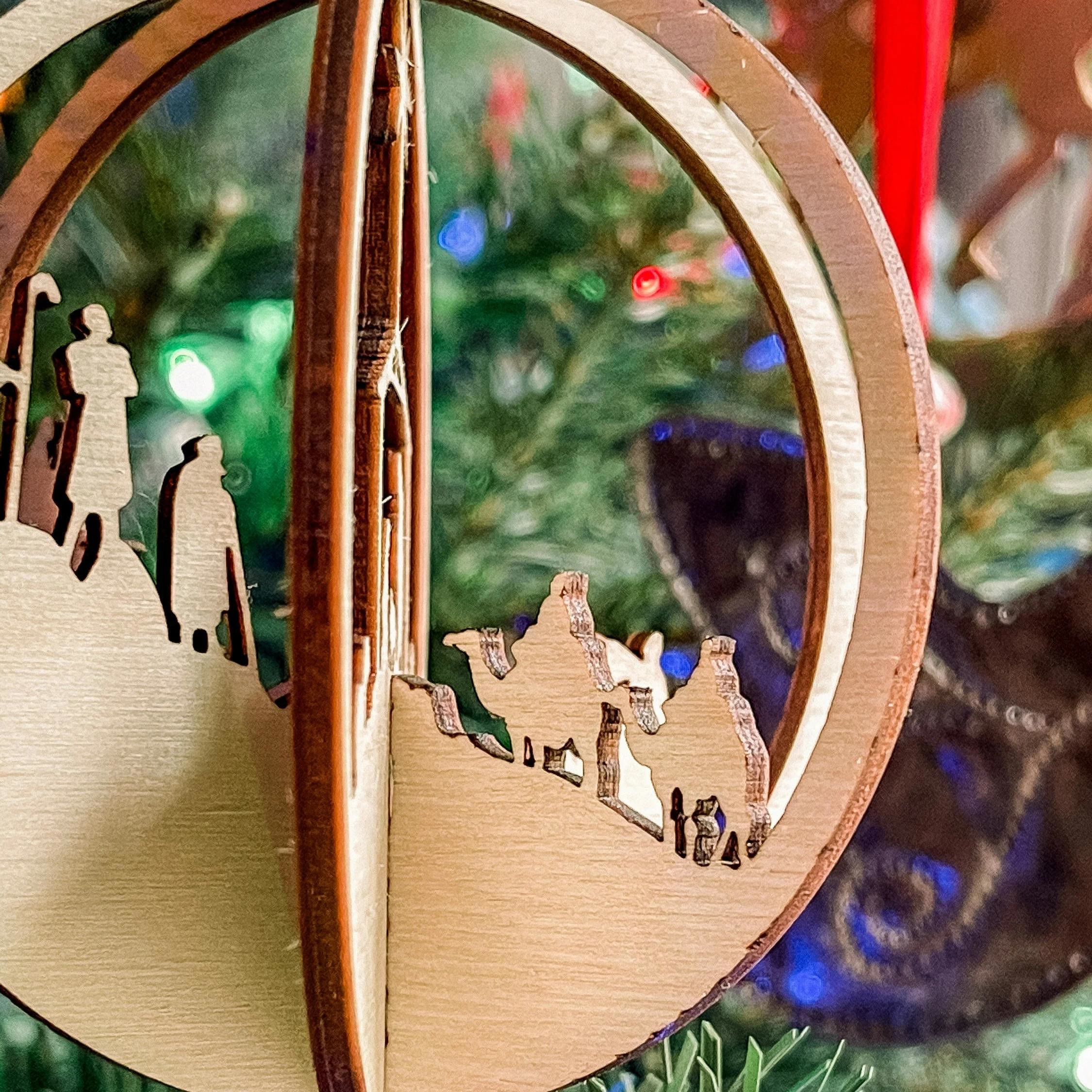 Christiandiscipleshop Rustic Style Nativity Scene Orb Wood Pendant Christmas Nativity Hanging Ornaments
