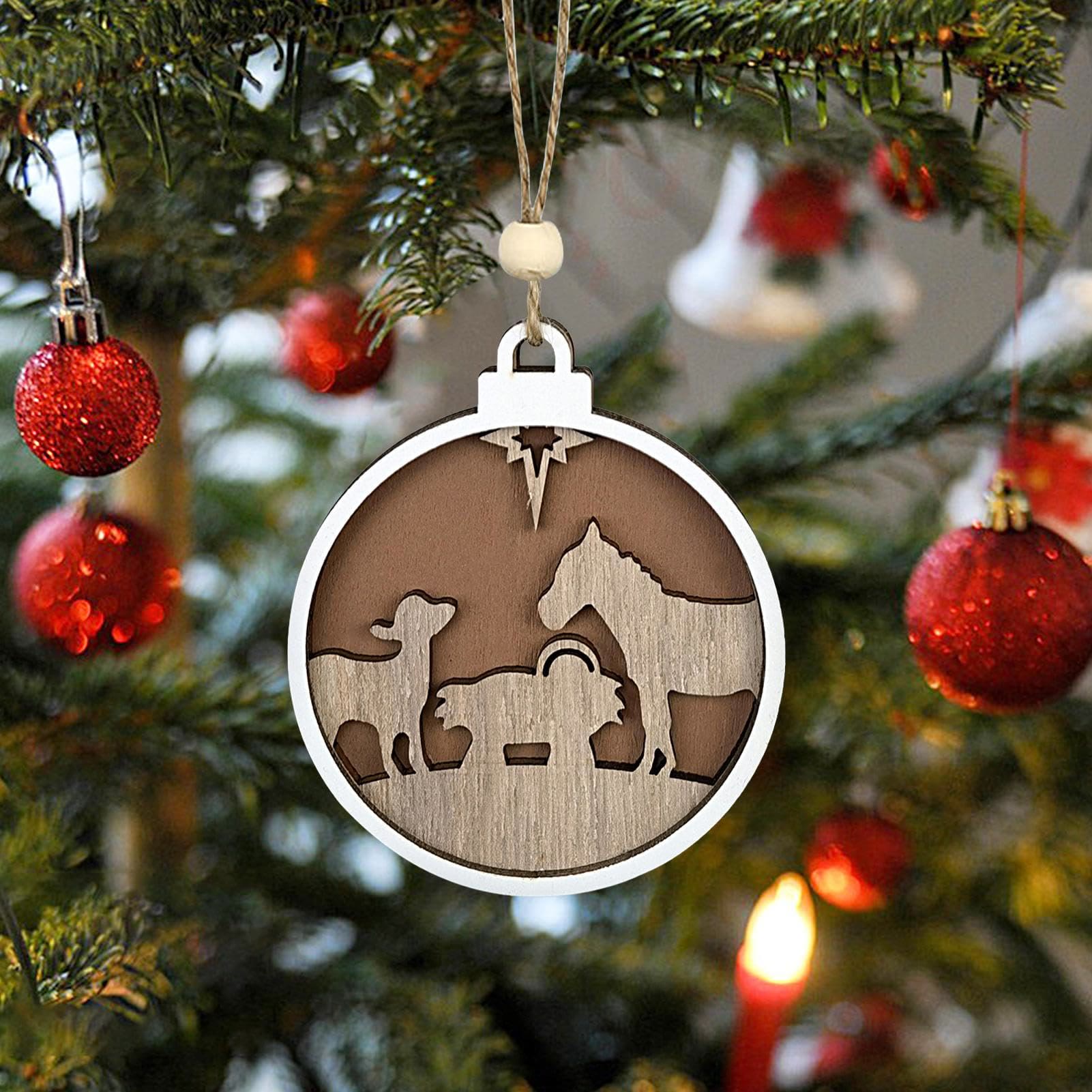 christiandiscipleshop Minimalist Style Wooden Lamb Figure Nativity Scene Pendant Christmas Nativity Hanging Ornaments