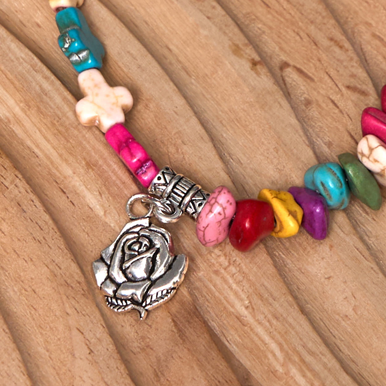 Christiandiscipleshop Colorful Bohemia Style Virgin Mary Rose & Cross Turquoise Bracelet