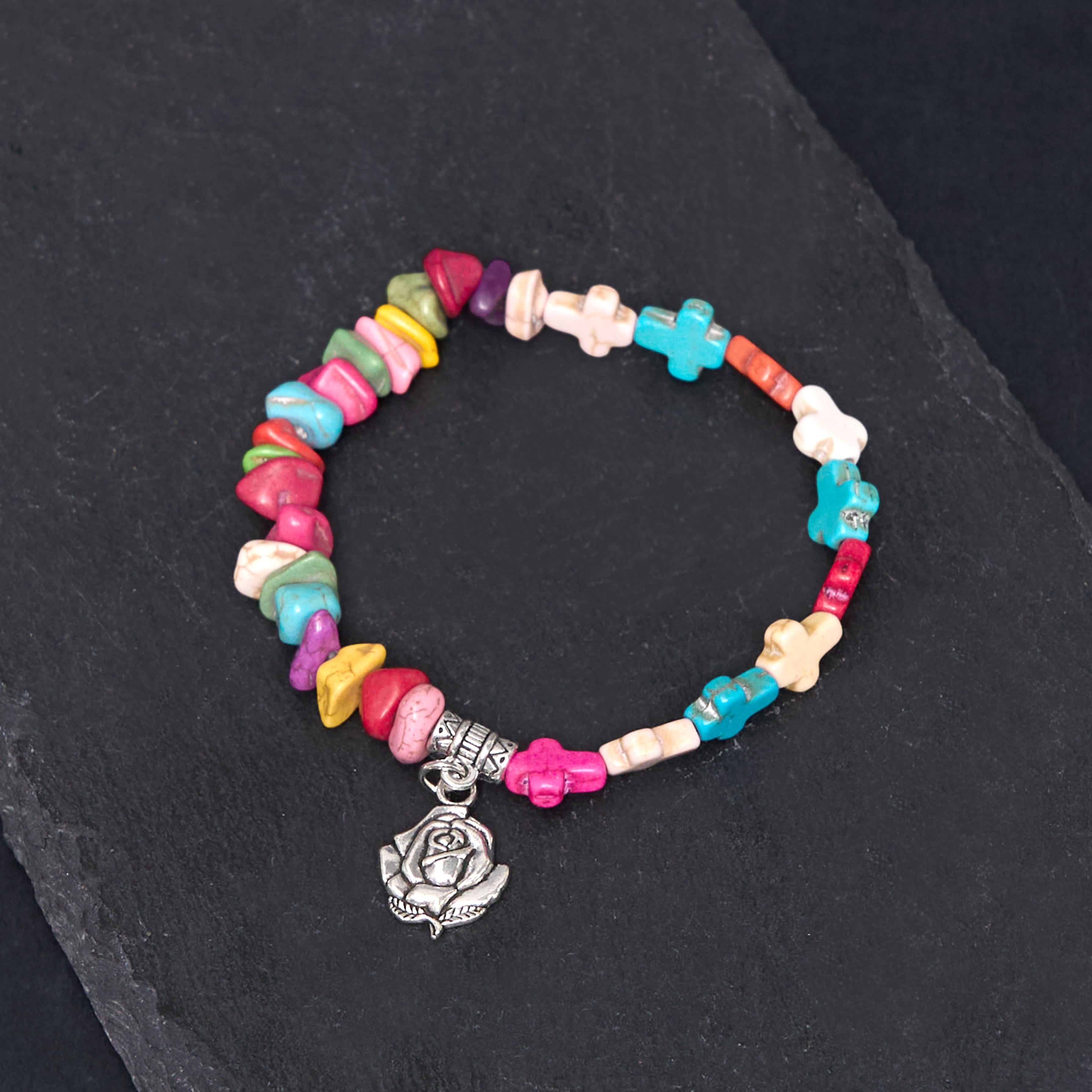 Christiandiscipleshop Colorful Bohemia Style Virgin Mary Rose & Cross Turquoise Bracelet