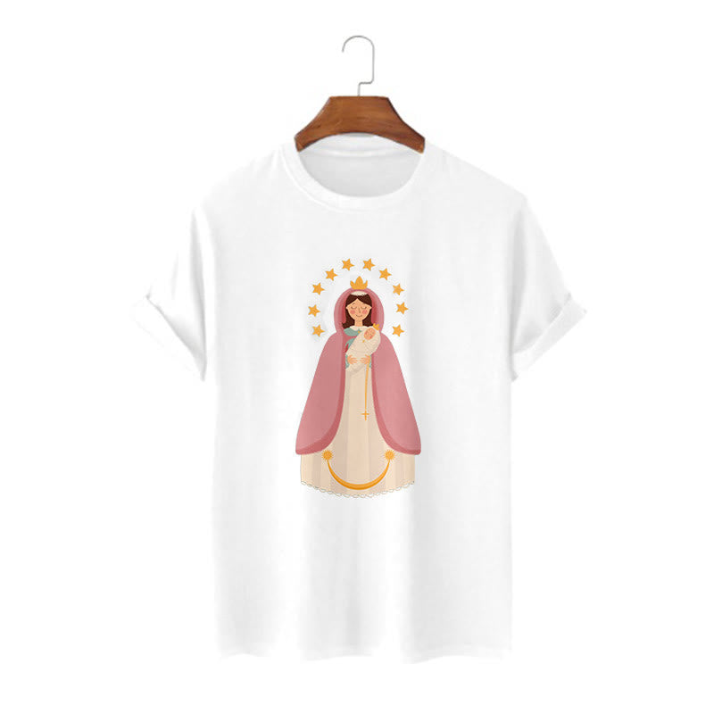 christiandiscipleshop Minimalist Style Divine Virgin Mary and Child Short Sleeve Washed T-shirt