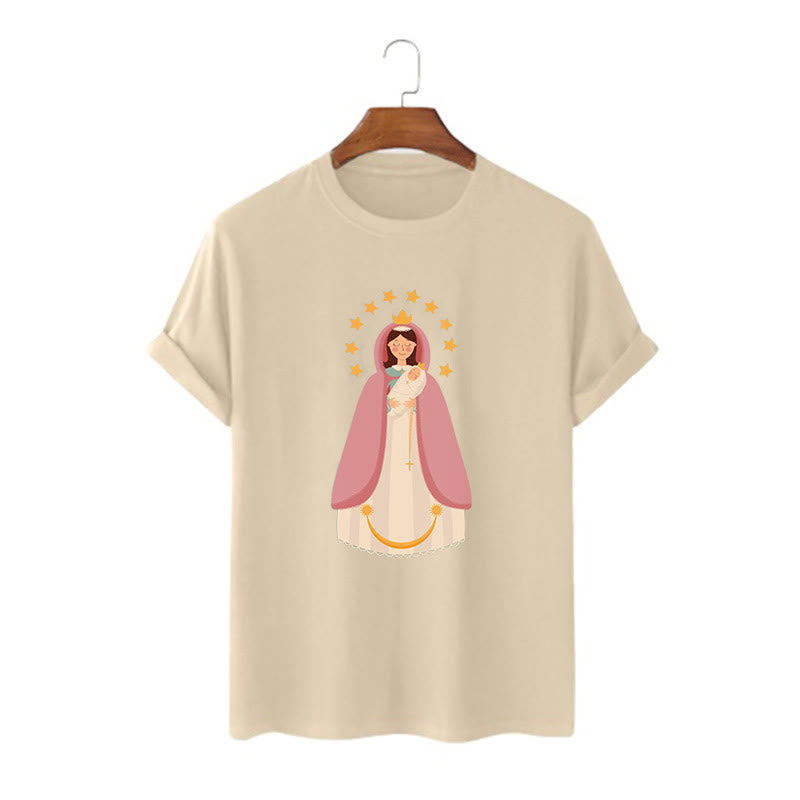 christiandiscipleshop Minimalist Style Divine Virgin Mary and Child Short Sleeve Washed T-shirt
