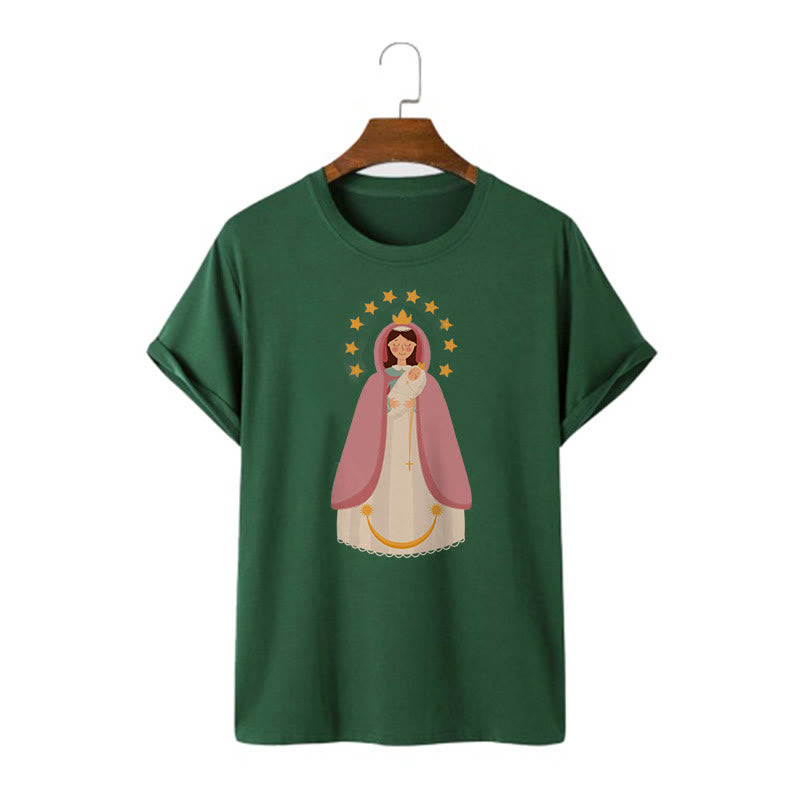 christiandiscipleshop Minimalist Style Divine Virgin Mary and Child Short Sleeve Washed T-shirt