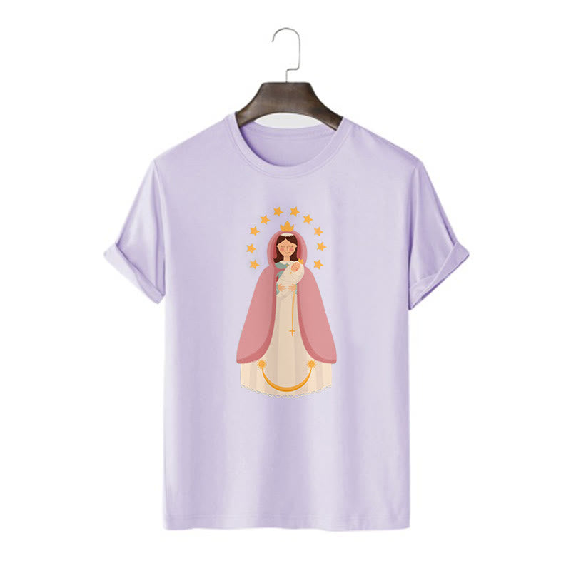 christiandiscipleshop Minimalist Style Divine Virgin Mary and Child Short Sleeve Washed T-shirt
