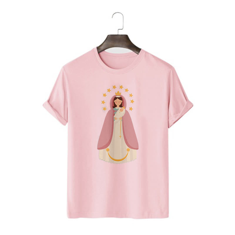 christiandiscipleshop Minimalist Style Divine Virgin Mary and Child Short Sleeve Washed T-shirt