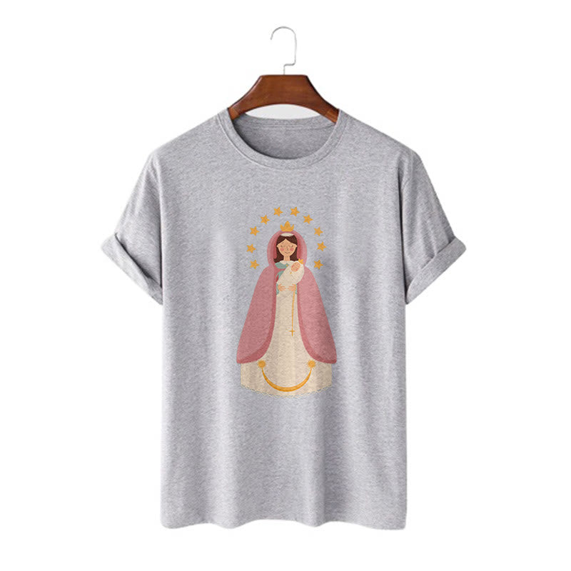 christiandiscipleshop Minimalist Style Divine Virgin Mary and Child Short Sleeve Washed T-shirt