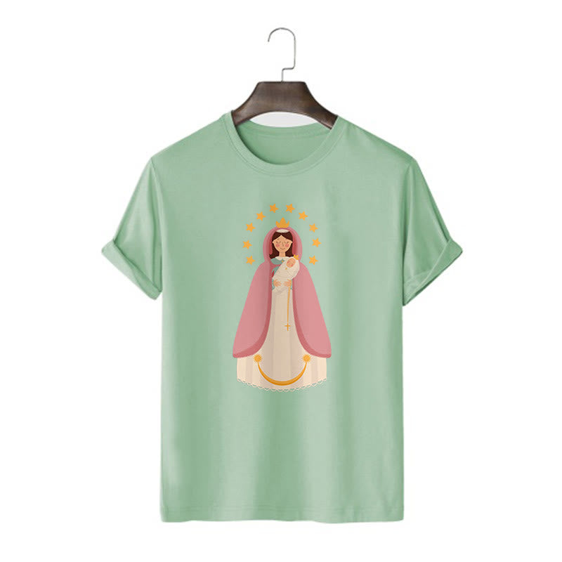 christiandiscipleshop Minimalist Style Divine Virgin Mary and Child Short Sleeve Washed T-shirt