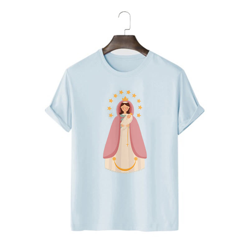 christiandiscipleshop Minimalist Style Divine Virgin Mary and Child Short Sleeve Washed T-shirt