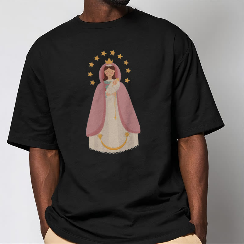 christiandiscipleshop Minimalist Style Divine Virgin Mary and Child Short Sleeve Washed T-shirt