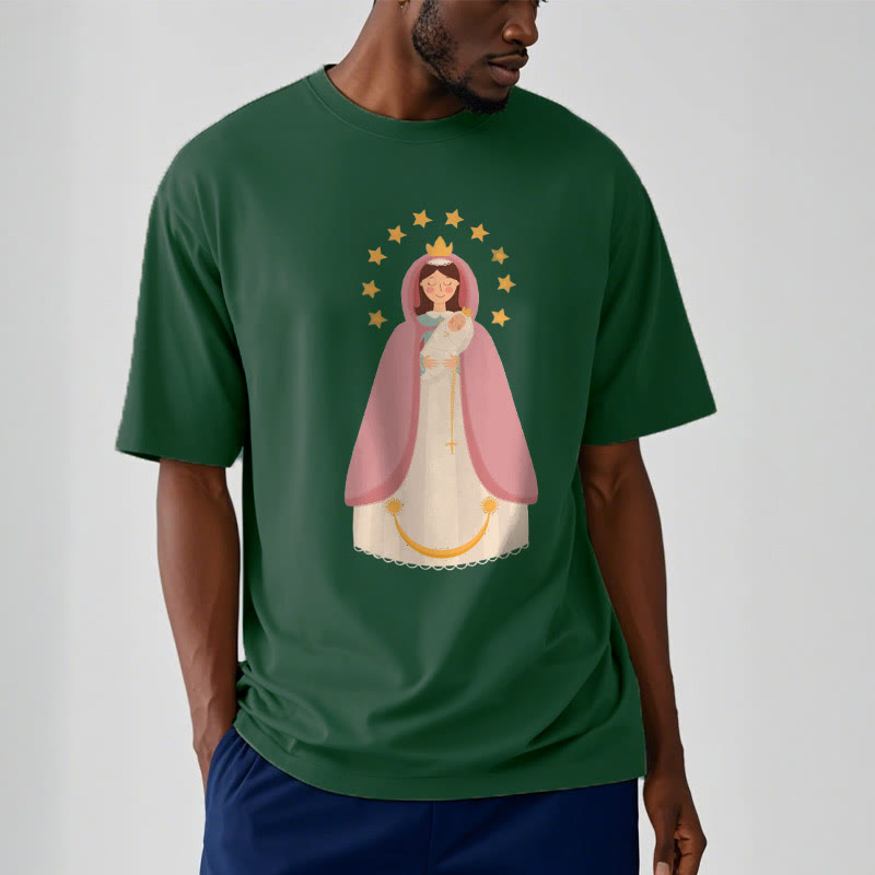 christiandiscipleshop Minimalist Style Divine Virgin Mary and Child Short Sleeve Washed T-shirt